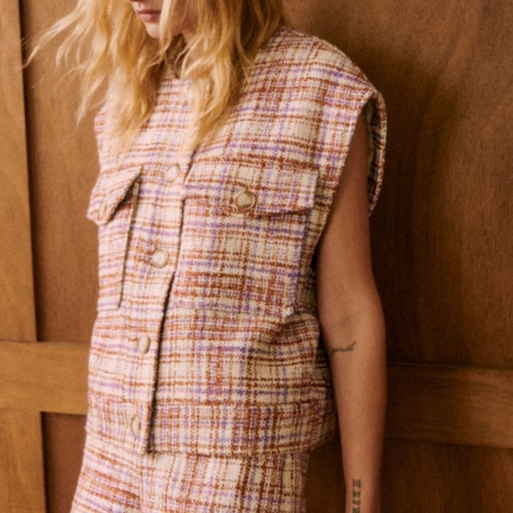 Sezane Ervin Sleeveless Tweed Jacket US 4